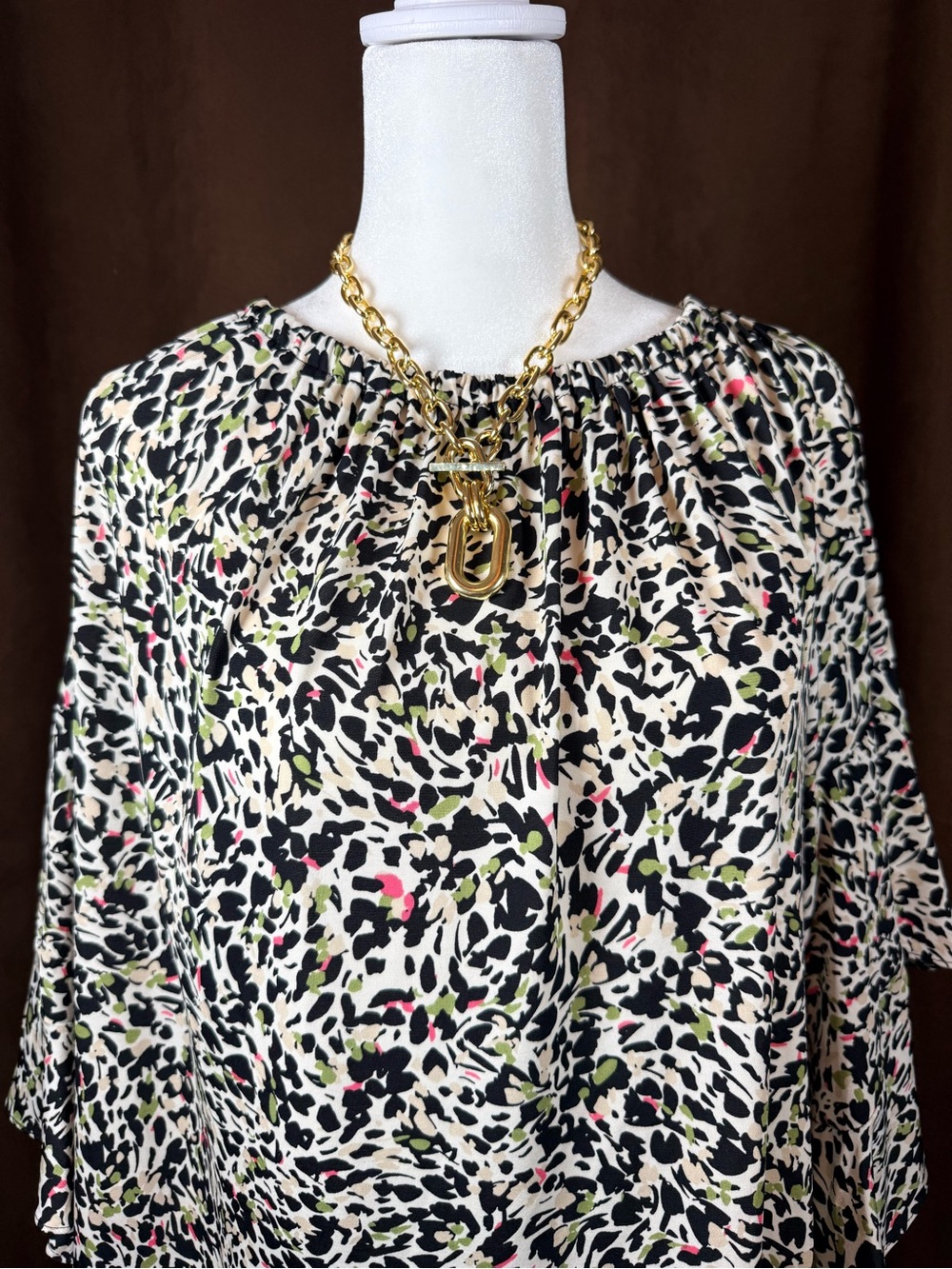 Vince Camuto Animal Print Jersey Top Bell Sleeves Stretch Blouse - Picture 7 of 9